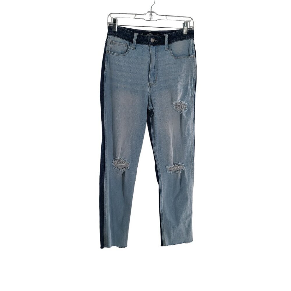 HOLLISTER Womens Jeans Size 3R Indigo Two Tone ULTRA HIGH RISE MOM JEANS Denim